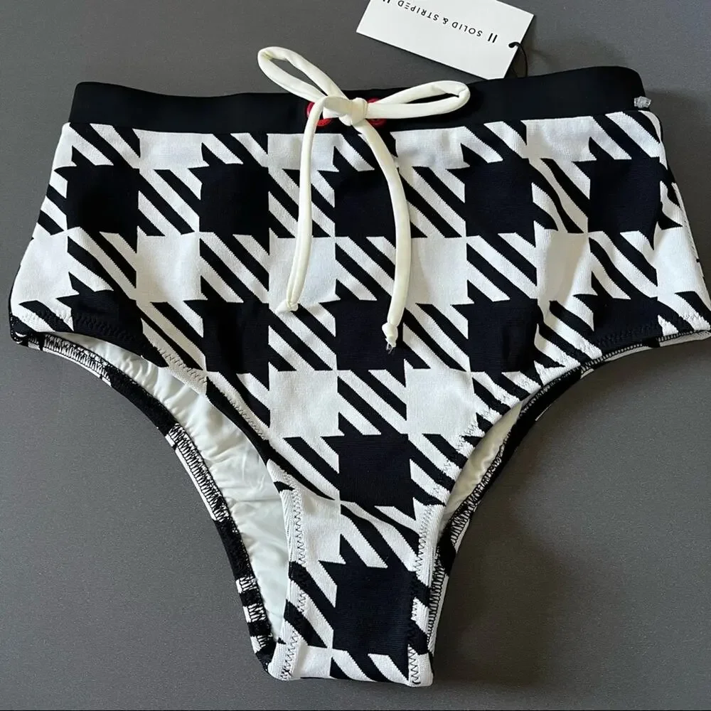 Solid and Striped Black Gingham Bikini Bottom The Monika medium